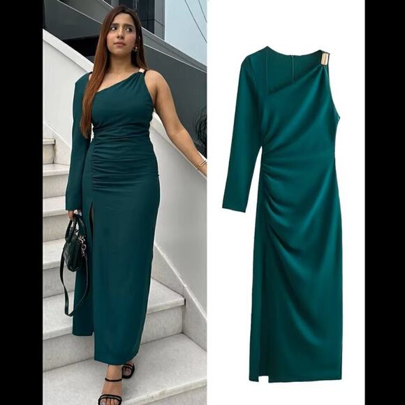 ZARA Ruched Midi Dress NWT - Picture 10 of 16